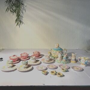 New‎ Mercuries Bunnies In The Garden Children's Tea Set 1994 Hand Painted.